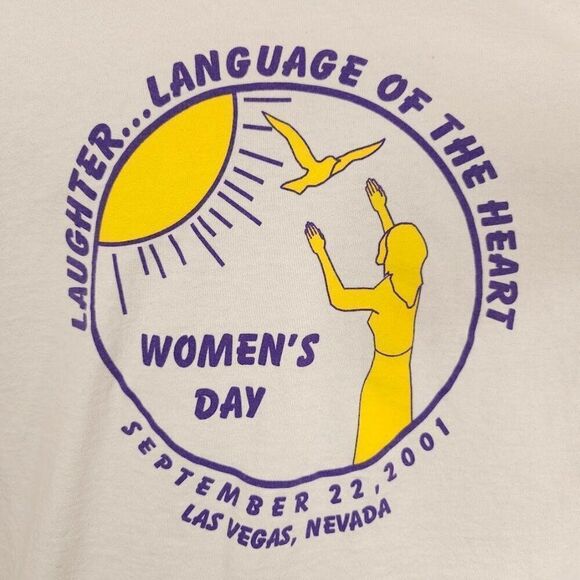 Vintage Womens Day T Shirt Mens Size Large Cream Y2K 2001 Language Of The Heart - Picture 2 of 5